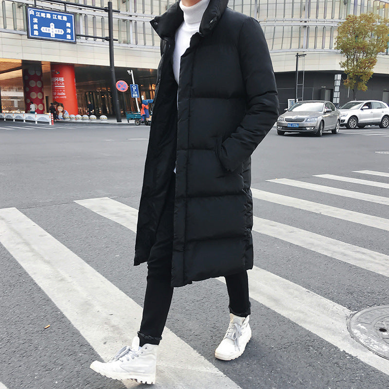 Long Cotton-padded Jacket With Stand-up Collar Over-knee