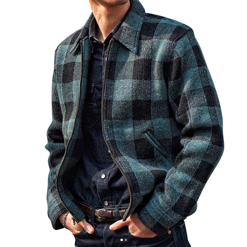 Lapel plaid long sleeve jacket