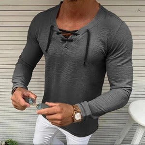 V-neck washed cotton bottoming t-shirt