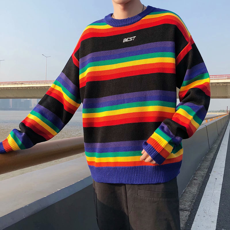 Loose rainbow striped sweater