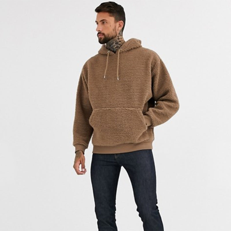 Suéter con capucha de manga larga de felpa para hombre