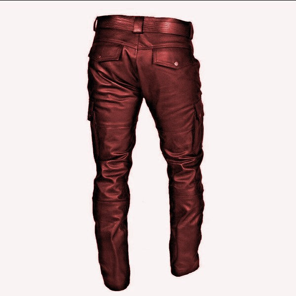 Fashion Solid Color PU Strap Casual Men's Leather Pants