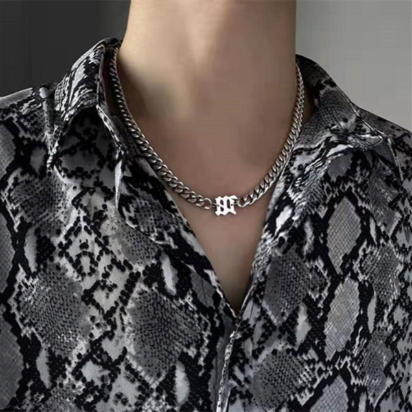 Personalized Cuban Coarse Letters Titanium Steel Necklace
