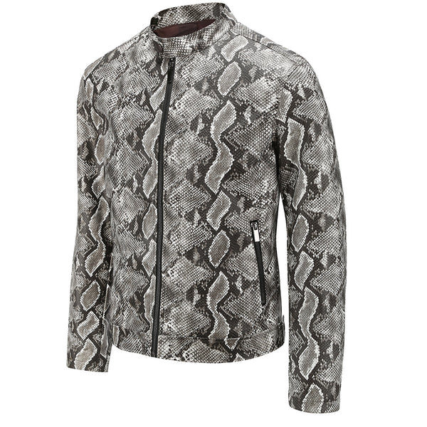 PU leather snakeskin jacket men