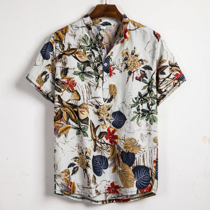 Summer Slim shirt contrast color printing shirt men