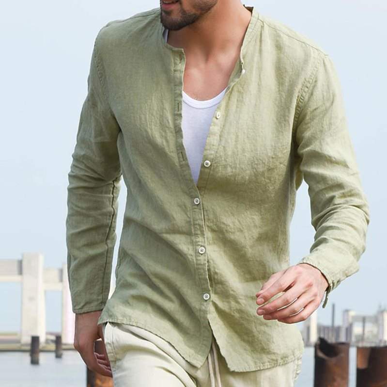 Cotton Linen Men's Shirt With Long Sleeves
