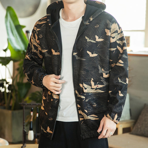 Chaqueta con capucha floral hombres 