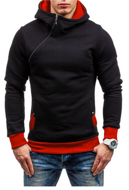 Oblique Zipper Solid Color Hoodies Men