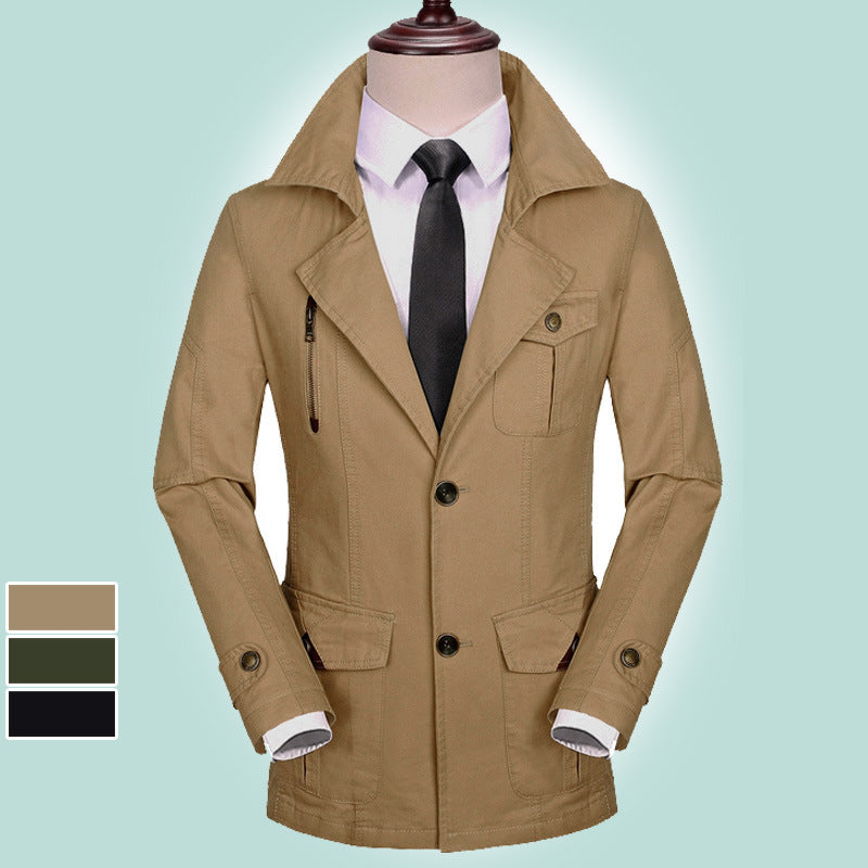 Men's Cotton Casual Mid-Length Trench Coat