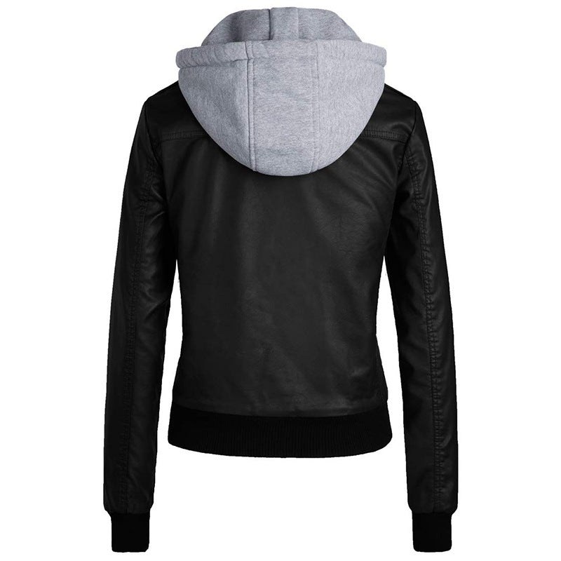 hooded Leather jacket women