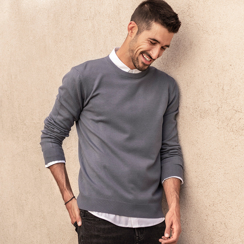 Suéter tipo jersey de color sólido informal y versátil de otoño para hombre