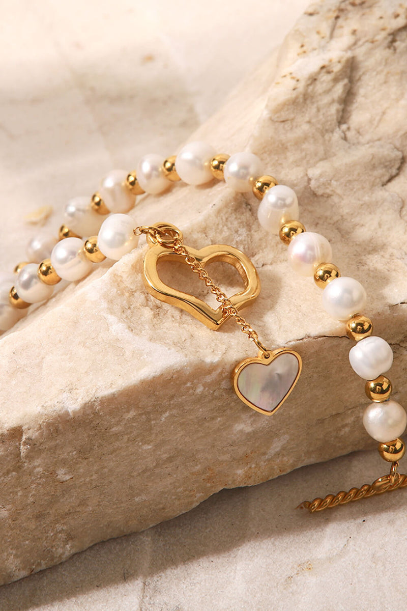 Freshwater Pearl Heart Charm Bracelet