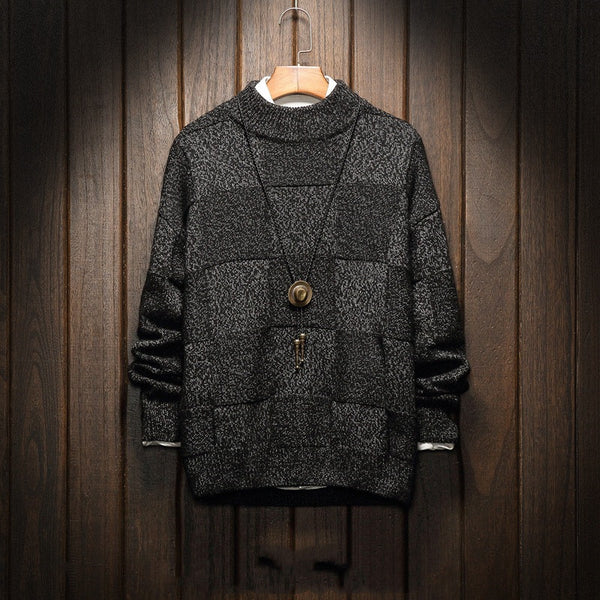 Half Turtleneck Checkered Sweater