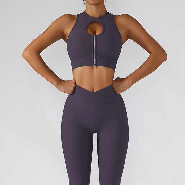 Conjunto de gimnasio con cremallera, ropa deportiva para mujer, deportes