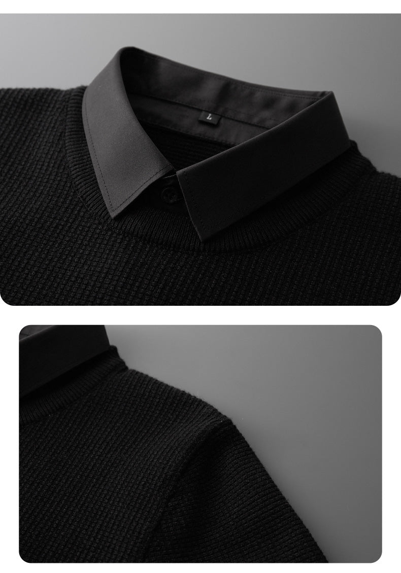 Suéter de punto con cuello camisero de dos piezas para hombre