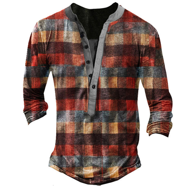 Casual V-neck Long Sleeve Digital Print Slim Pullover Men's shirt