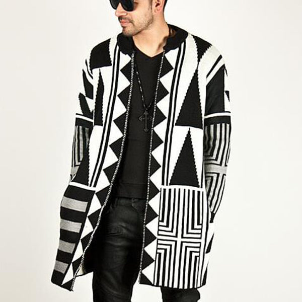 Sweater black and white men's coat