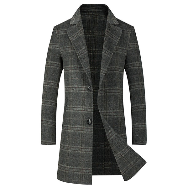 Men's plaid woolen trench coat