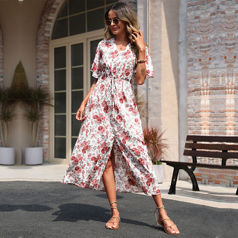 sexy Women's Summer Short-sleeved Printed Dress