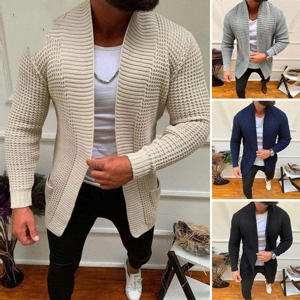 Chaqueta tipo suéter tipo cárdigan de punto informal a rayas para hombre