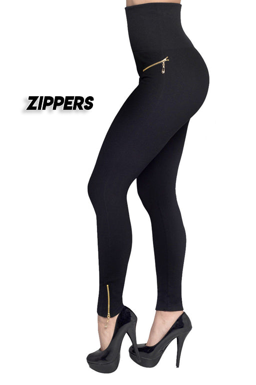 High-waisted Tight Pants Tummy Control Zipper Leggings for Women