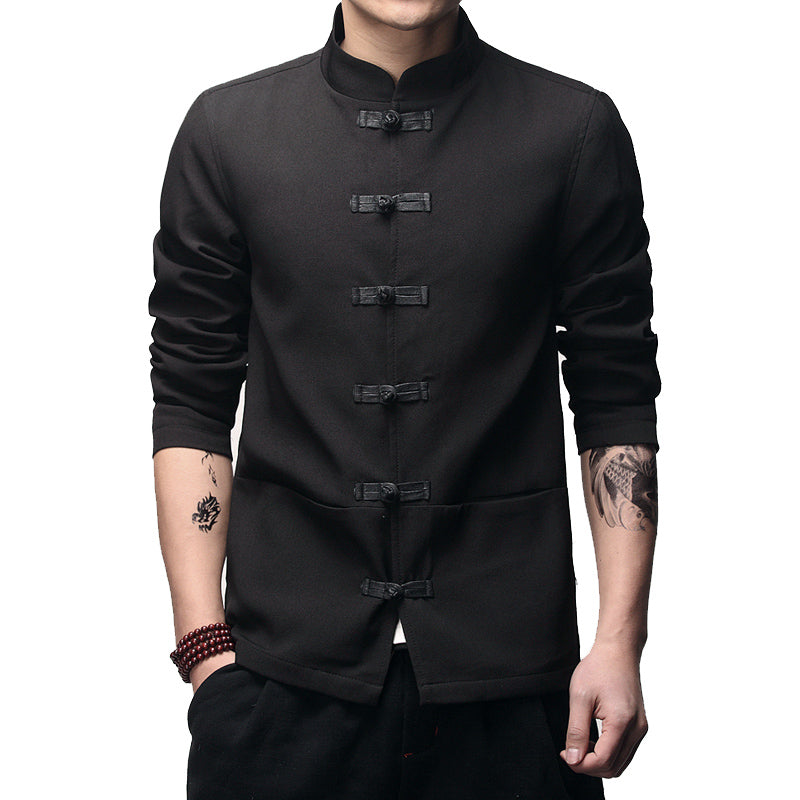 japanese style solid color shirt men