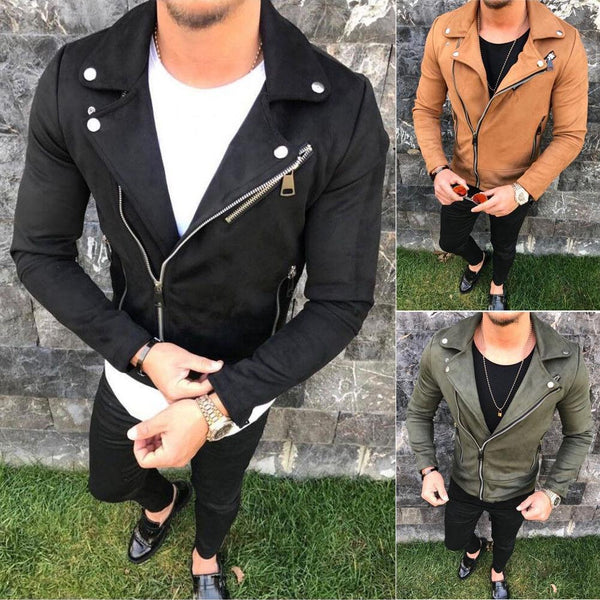 Chaqueta de cuero con solapa corta para hombre 