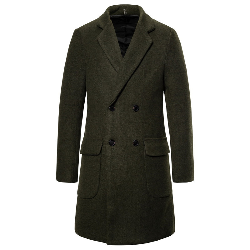 Double-breasted casual woolen trench coat