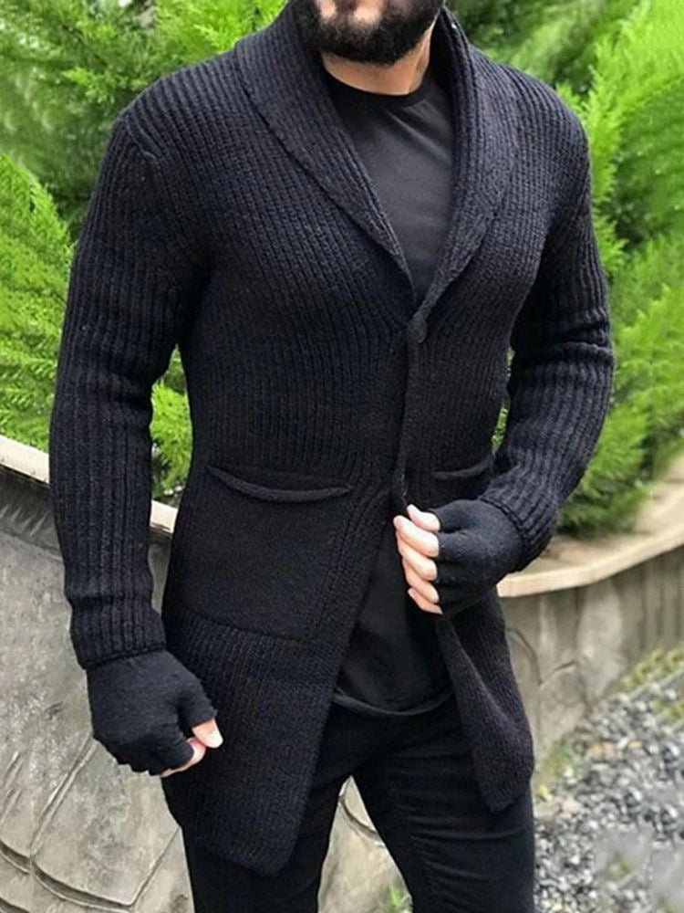 Long Sleeve Padded Cardigan Lapel Long Sweater Coat