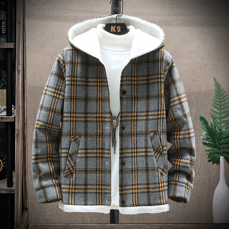 Men's Casual Hooded Cashmere Fleece Cotton Jacket