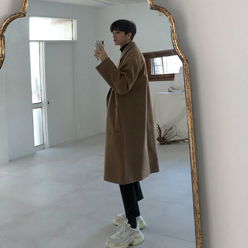 Men's Korean Version Loose Casual Long Woolen Coat