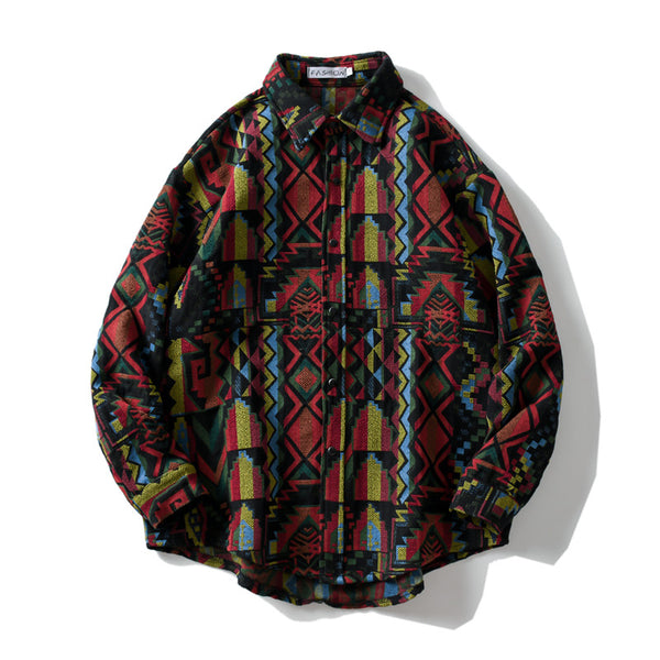Ethnic style woolen shirt men's thickened jacket