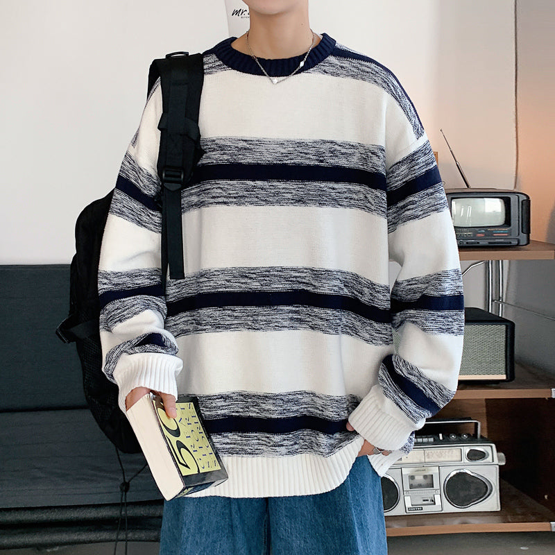 Striped New Round Neck Sweater Men