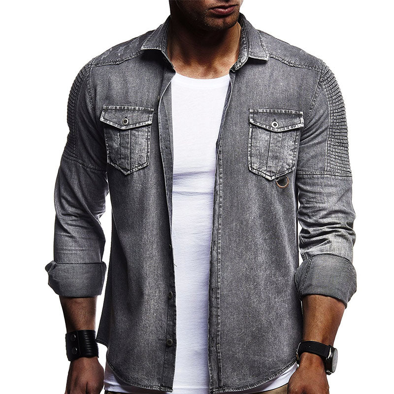 Solid Color Ruffled Shoulder Men's Long-Sleeved jacket