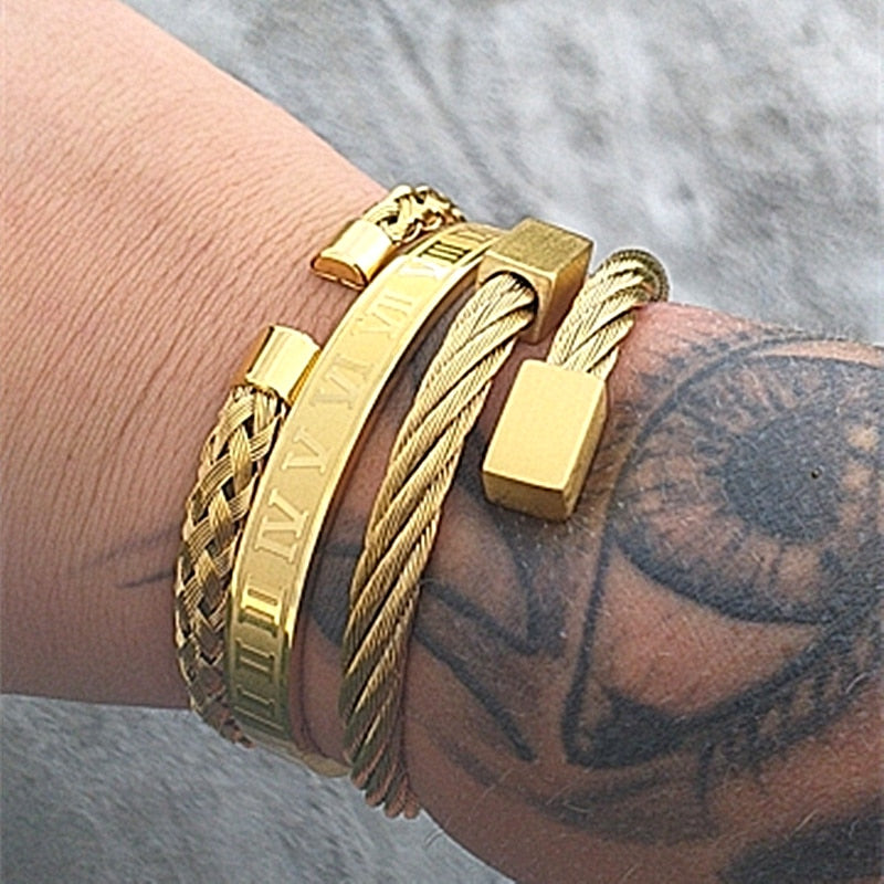 Three stainless steel bracelets sets