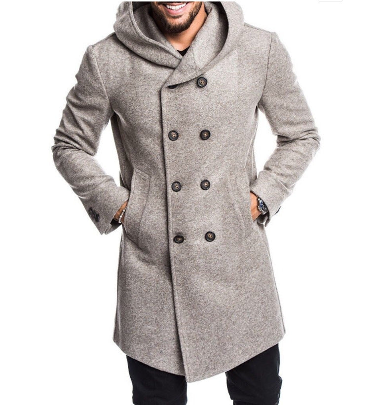 Hooded woolen coat men