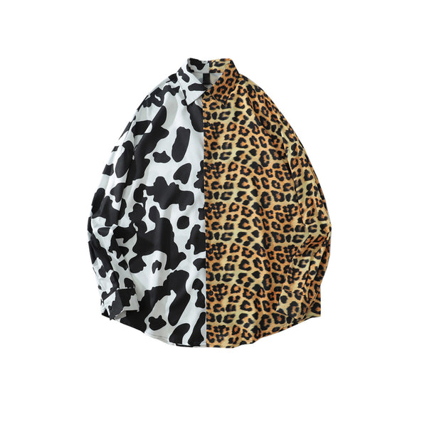 Camisa color block con estampado de leopardo