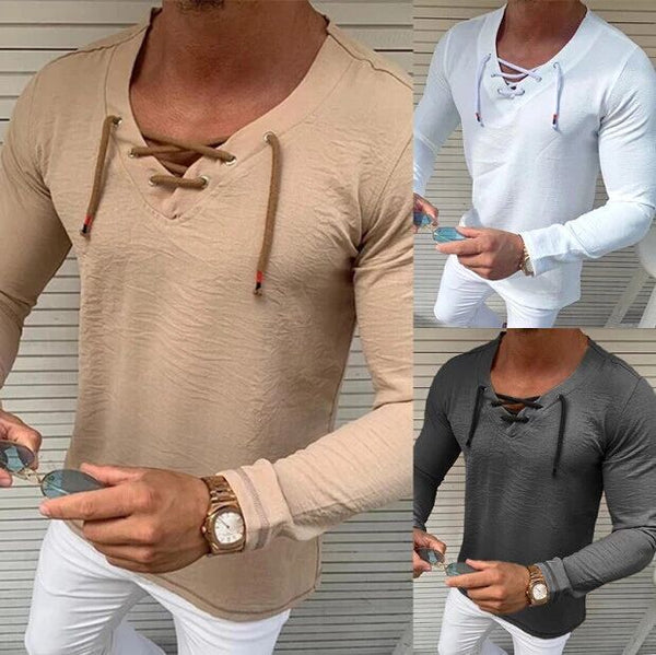 V-neck washed cotton bottoming t-shirt