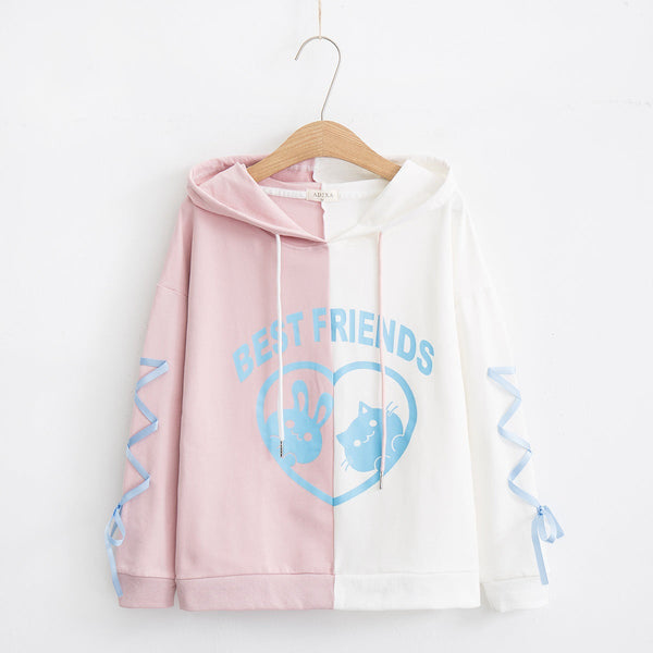 contrast color hooded top