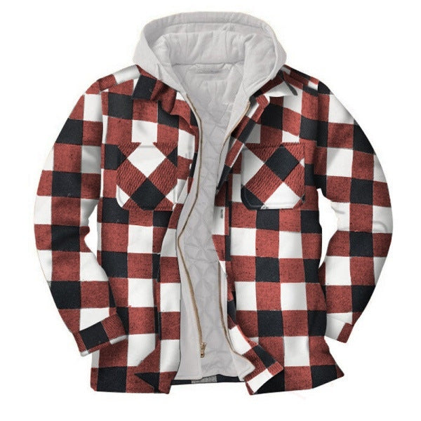 Men's Casual Hooded two-piece Plaid Jacket