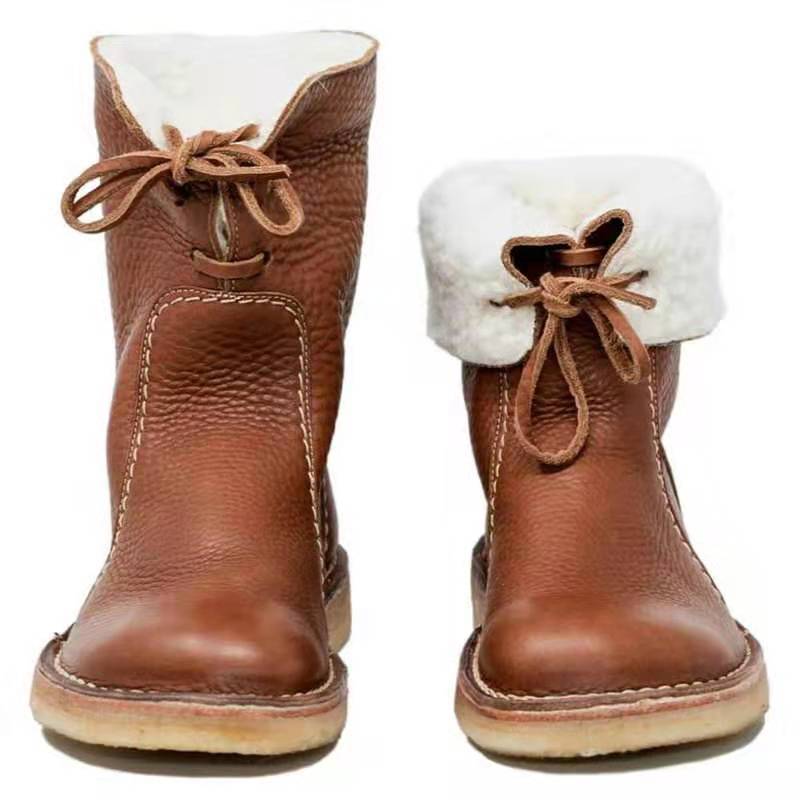 Botas con cordones de felpa de piel de invierno para mujer 