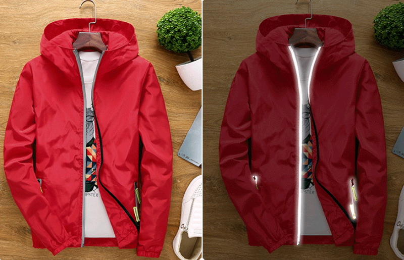 Hooded thin sports slim reflective jacket