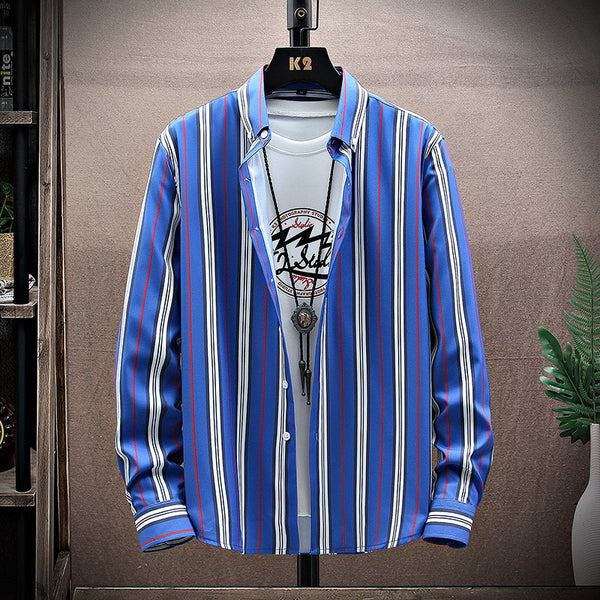 Men's Long Sleeve Lapel Striped Casual Shirt