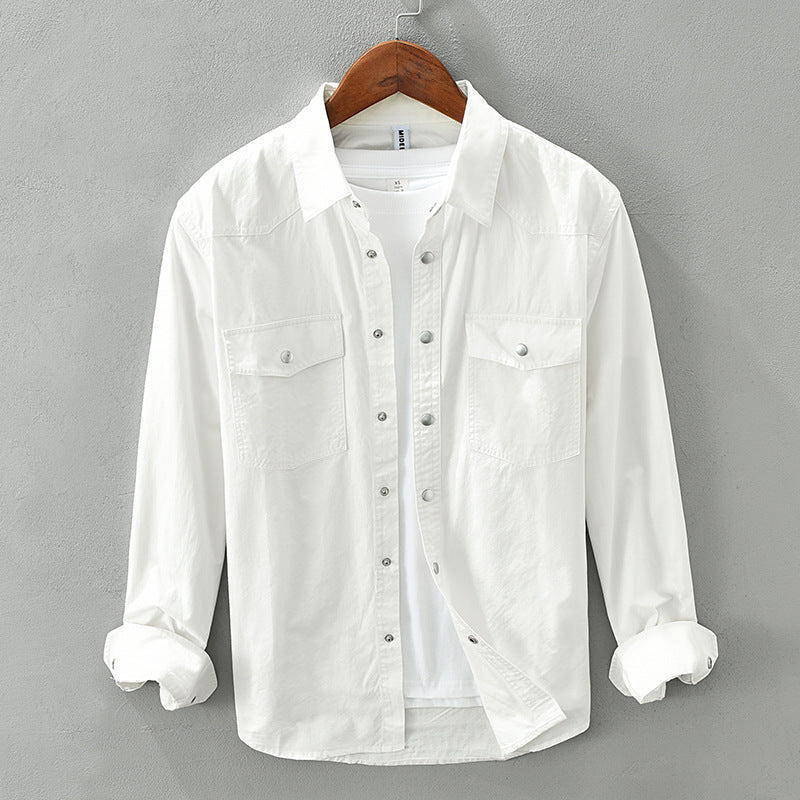 Camisa casual Oxford de manga larga con solapa 