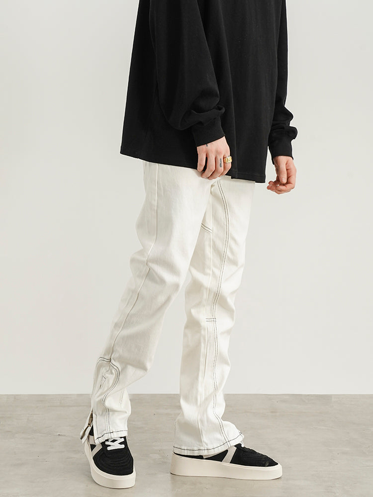 Three-dimensional Tailoring Of White Jeans With Contour Line Split Zipper