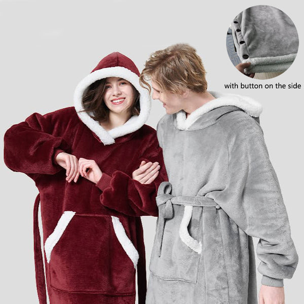 Manta con capucha de invierno con diseño de botones, ropa cálida para el hogar, jersey de gran tamaño para hombres y mujeres