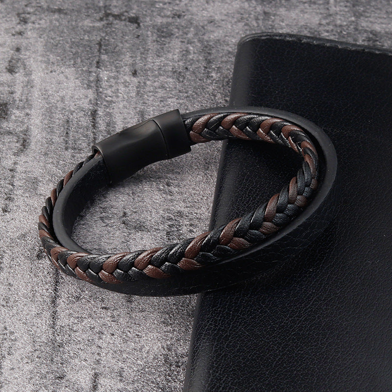 Leather Cord Stainless Steel Braided Bracelet