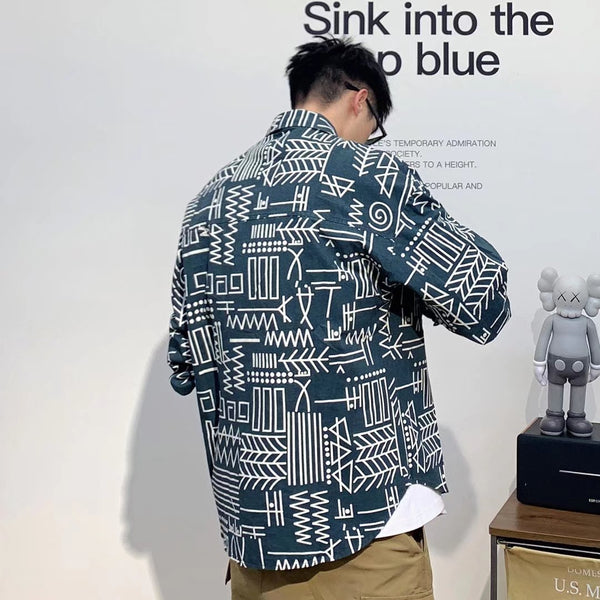Men's Personalized Geometric Print Long Sleeve Shirts