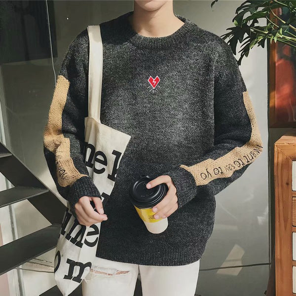 Embroidered Casual Long-sleeved Color-block Sweater