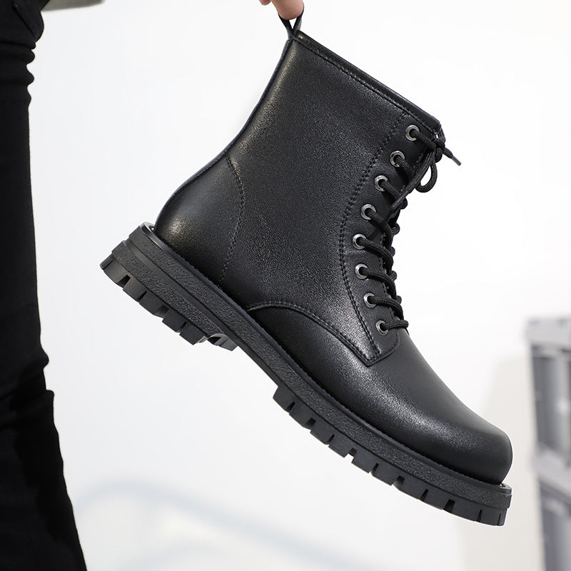 Men's British Style Fleece Mid-cut Leather Martin Boots